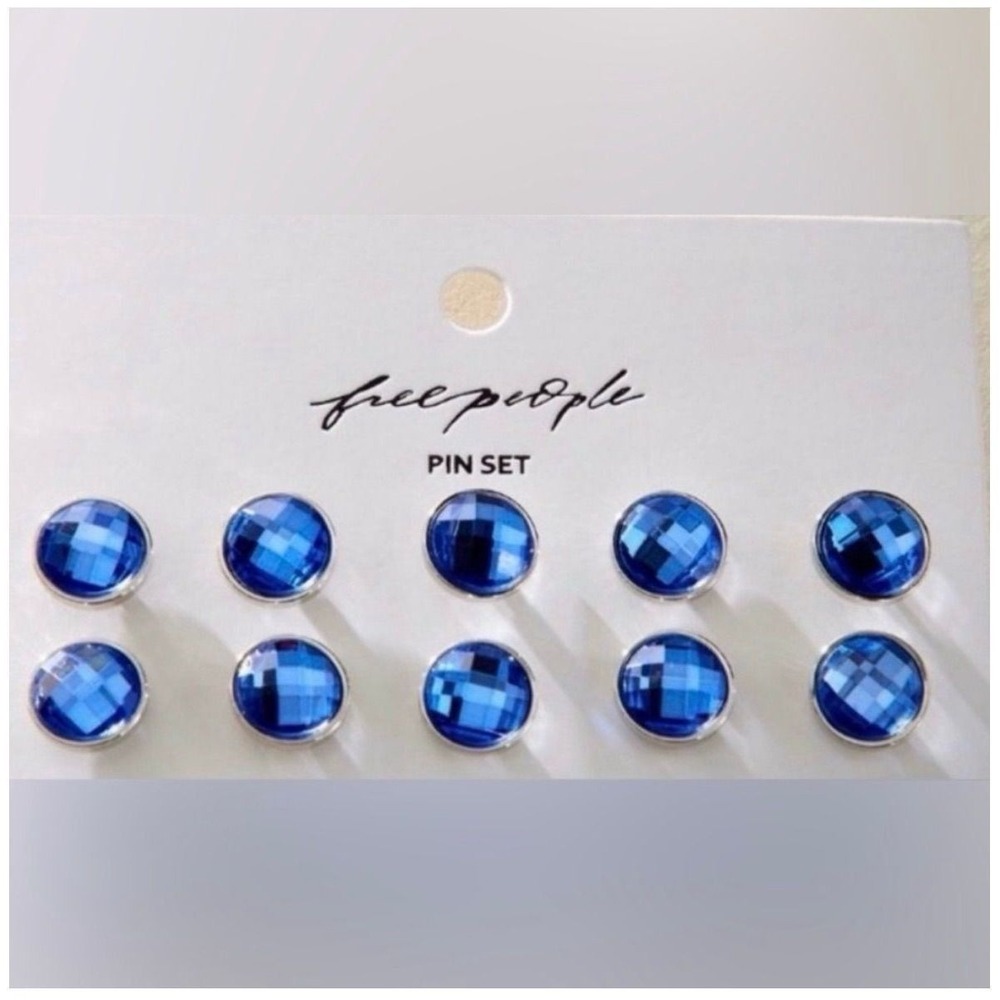 Free People Stunning Stud Pin Set 10pc Cobalt Blue Faceted Denim Accents NEW